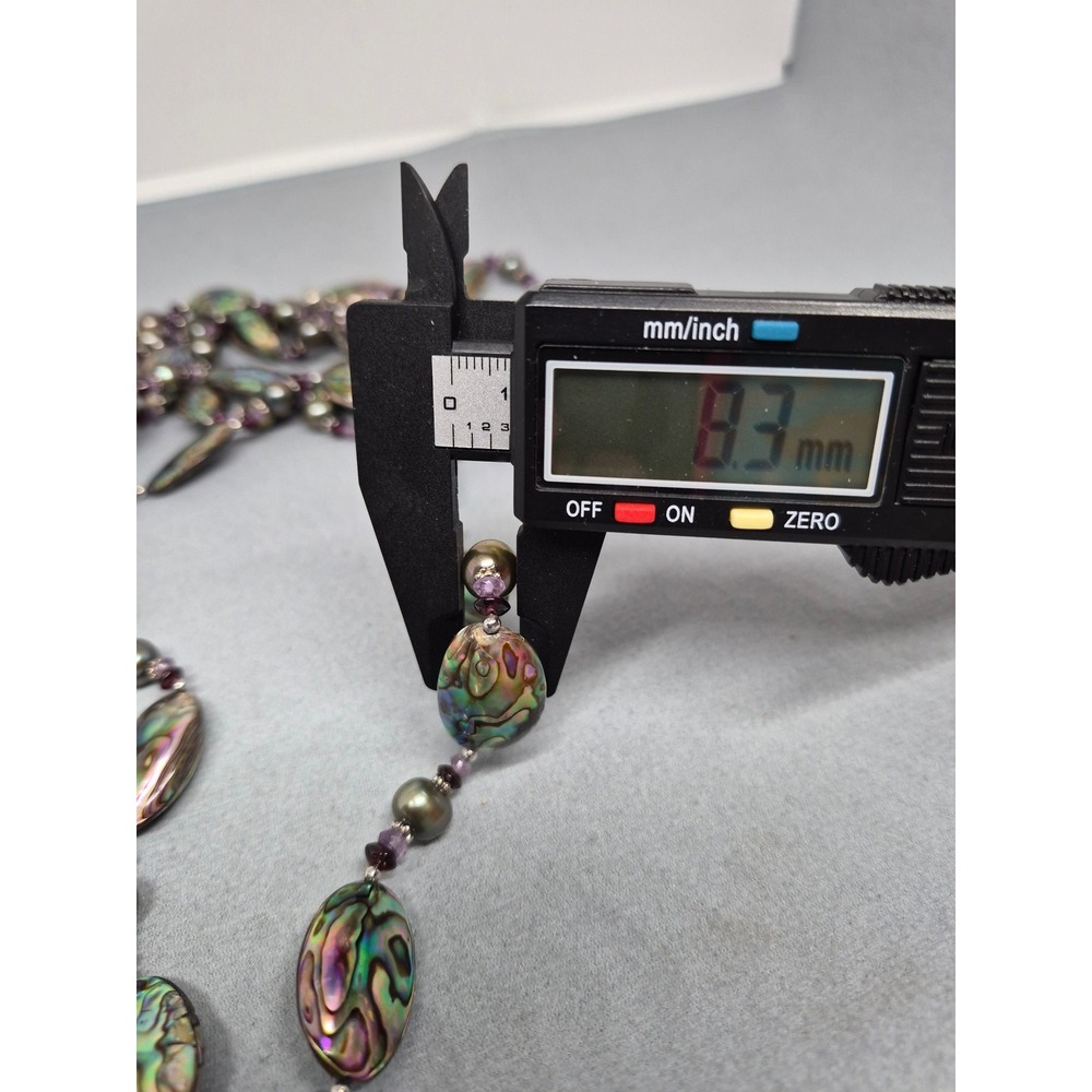 Abalone Necklace Paua Pearl Amethyst Garnet Multi Strand Iridescent Statement - Picture 16 of 16
